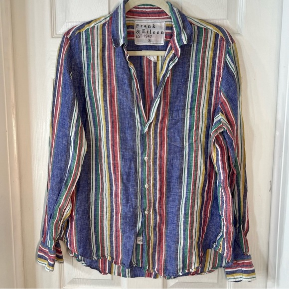 Frank & Eileen Eileen Button Down Shirt Multicolor Striped Linen Size Small. - Picture 2 of 9